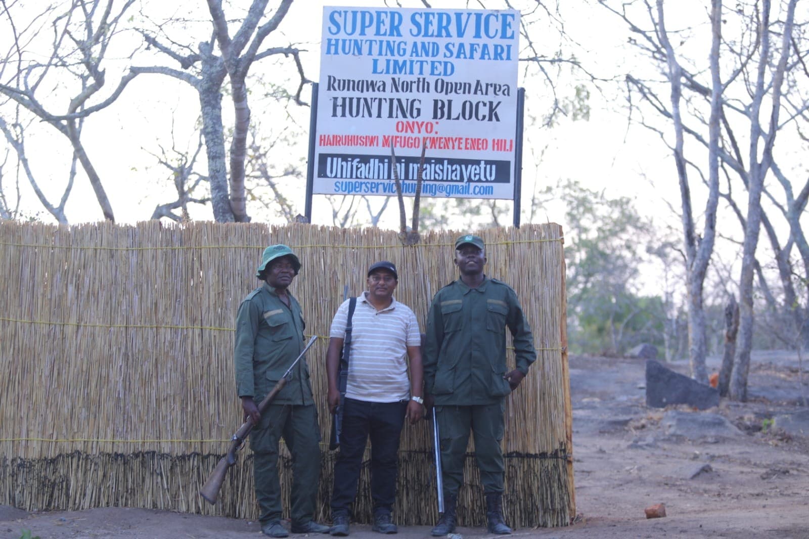 Super Service team at Rungwa North hunting block entry, Tanzania